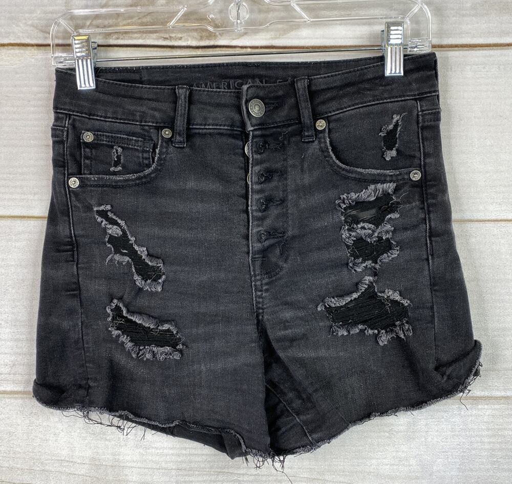 American Eagle Shorts Womens 2 Black Button Fly Next Level Super Hi-Rise Shortie
